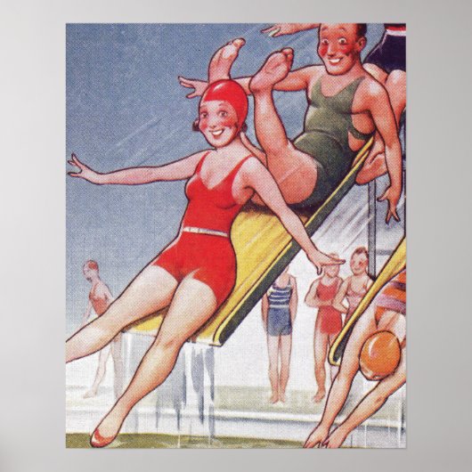 Schwimmbad Party Vintag Schwimmbad Sommer Poster (Vorne)