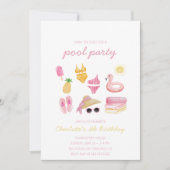 Schwimmbad pink Sommer Sofortdownload Party Einladung (Vorderseite)