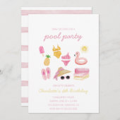 Schwimmbad pink Sommer Sofortdownload Party Einladung (Vorne/Hinten)