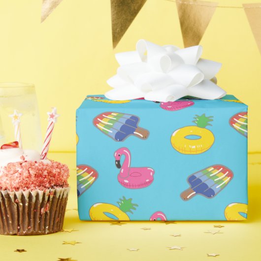 Schwimmbad schwimmt Gemusterter Blau- und Rosa Som Geschenkpapier (Geburtstagsparty)