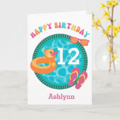 Schwimmbad Sommer 12. Geburtstag Karte (Gelbe Blume)