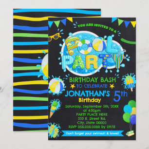 Schwimmbad Sommer Geburtstag Bash Blue Green Yello Einladung