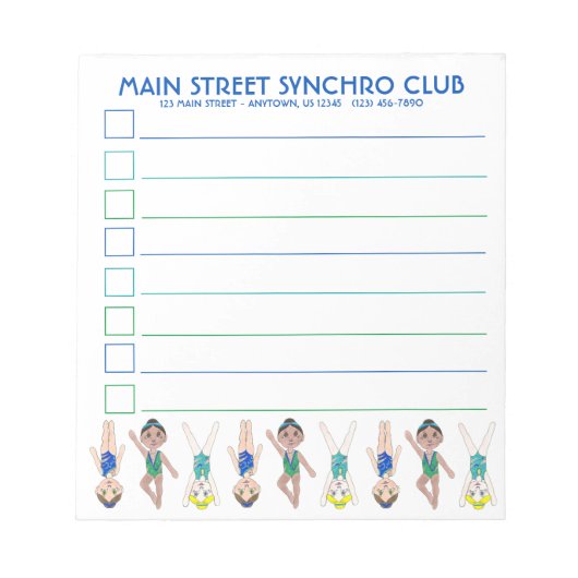 Schwimmbad Synchro Schwimmermädchen Notizblock (Vorderseite)