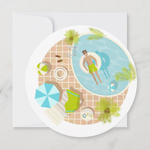 Schwimmbad-Typ auf tropischem Sommerstrand-Urlaub Einladung