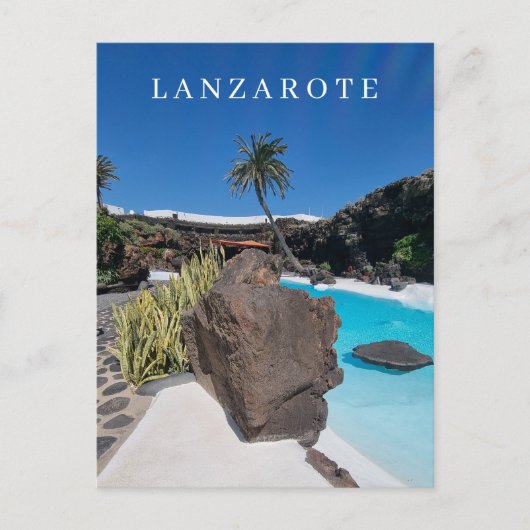 Schwimmbad und Palmen auf Lanzarote Postkarte (Vorderseite)