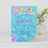Schwimmbad Wasser bunt Pool Party Sommer Geburtsta Einladung (Stehend Vorderseite)