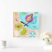 Schwimmbäder in Bikini Sommerstrand  Quadratische Wanduhr (Zuhause)