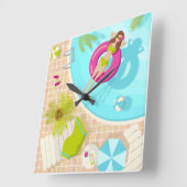 Schwimmbäder in Bikini Sommerstrand  Quadratische Wanduhr (Winkel)