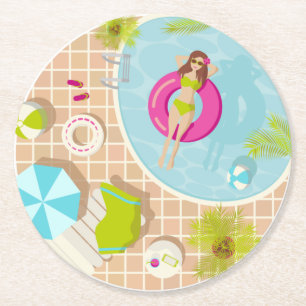 Schwimmbäder in Bikini Sommerstrand Runder Pappuntersetzer