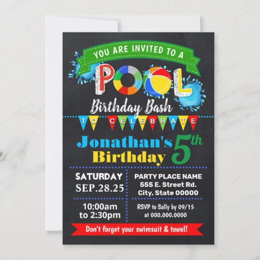 SchwimmbadGeburtstagsfeier Sommerpäckchen Einladung (Vorderseite)