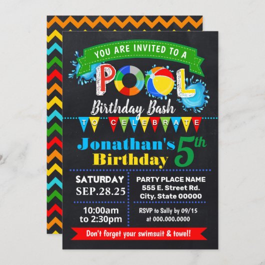 SchwimmbadGeburtstagsfeier Sommerpäckchen Einladung (Vorne/Hinten)