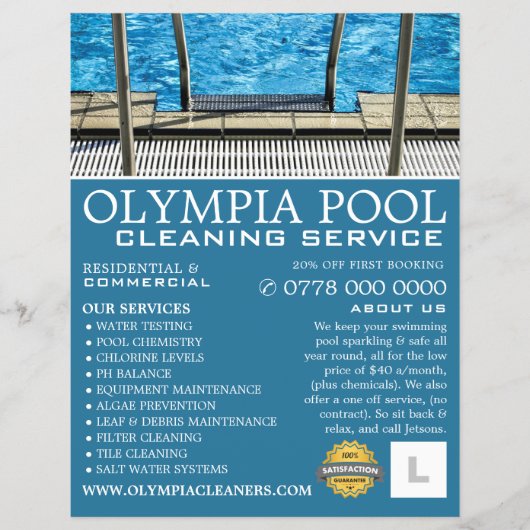 Schwimmbadleiter, Poolreinigung Werbung Flyer (Vorne)