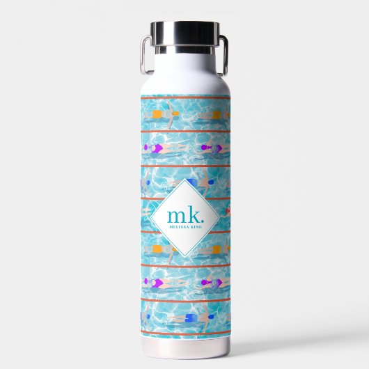 Schwimmbadschwimmbecken Teammuster Monogramm Trinkflasche (Vorne)