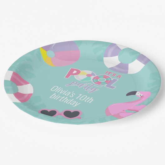 Schwimmbecken Party Girl Birthday Paper Plate Pappteller (Schrägansicht)