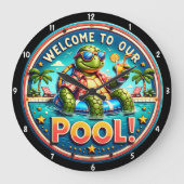 Schwimmbecken Turtle Evoking Spaß Entspannung Große Wanduhr (Vorderseite)