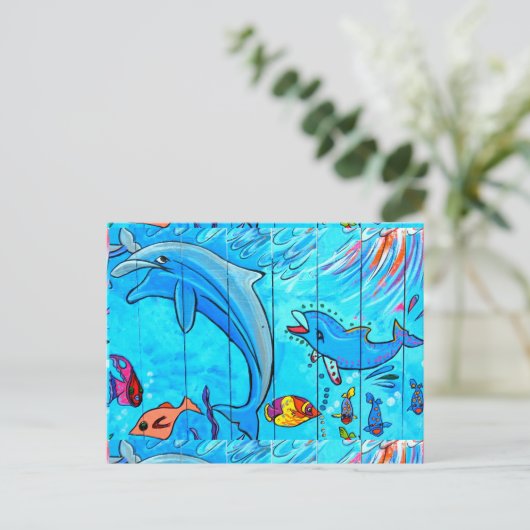 Schwimmdelphine Postkarte (Stehend Vorderseite)