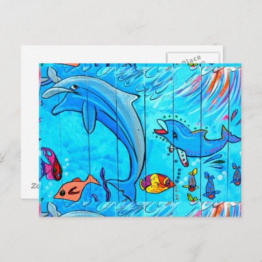 Schwimmdelphine Postkarte (Vorne/Hinten)