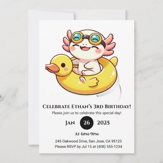 Schwimmen Axolotl Fun Geburtstag Einladung (Vorderseite)