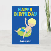 Schwimmen Blonde Junge Custom Kinder glücklich Geb Karte (Vorderseite)