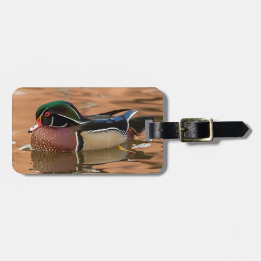 Schwimmen der hölzernen Ente im Wasser Gepäckanhänger (Vorderseite horizontal)