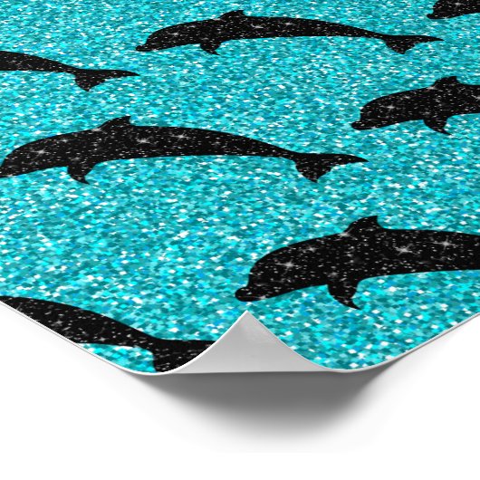 Schwimmen Dolphin Black Glitzer Ocean Animes Poster (Ecke)