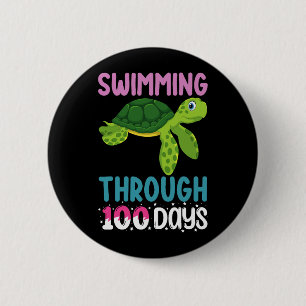 Schwimmen durch 100 Tage Schule Schildkröte Button