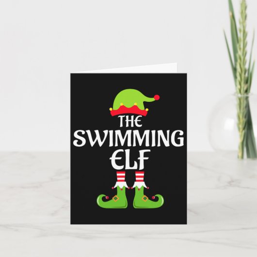 Schwimmen Elf Matching Familiengruppe Weihnachten Karte (Vorderseite)