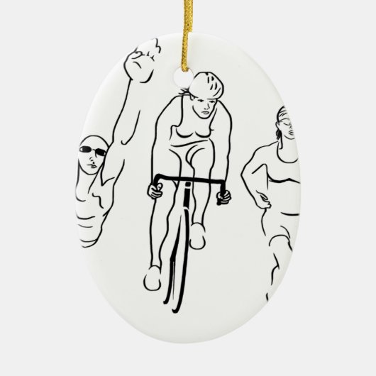 Schwimmen-Fahrrad-Lauftriathlon-Frau Keramikornament (Vorne)