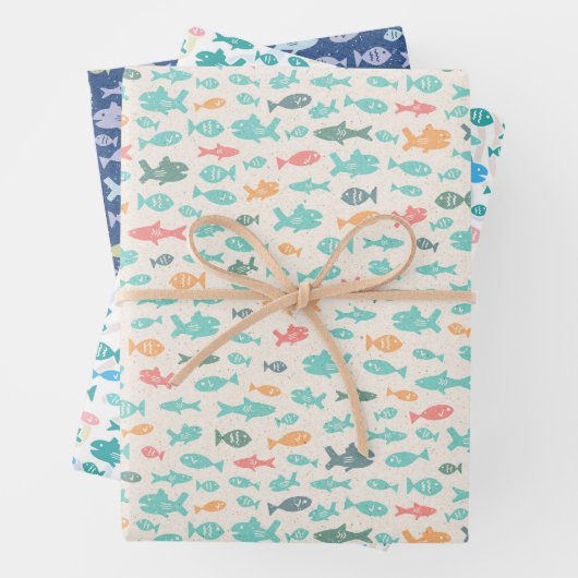 Schwimmen Fisch Nautical Beach Sea Life Patterns Geschenkpapier Set (Beispiel)