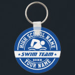 Schwimmen in der Schule Personal personalisieren T Schlüsselanhänger<br><div class="desc">Personalisierte Sportgeschenke und Merchandise für das Schulsportteam. Alle Texte sind editierbar für Ihren Anlass. Die Hintergrundfarbe kann mit dem Designwerkzeug geändert werden. Perfektes Souvenir für Schultrainer und schließend Senioren,  die auch große Sportler sind.</div>