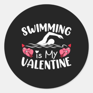 Schwimmen ist meine Valentine Boys Girls Sport Val Runder Aufkleber