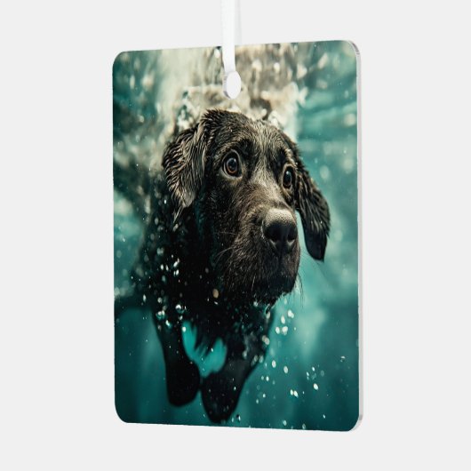 Schwimmen Labrador Puppy Underwater Design Ornament Aus Metall (Vorderseite links)