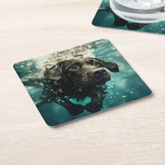 Schwimmen Labrador Puppy Underwater Design Rechteckiger Pappuntersetzer (angewinkelt)