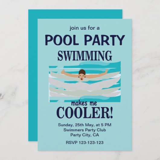 Schwimmen macht mich Cooler Party im Schwimmbad Einladung (Vorne/Hinten)