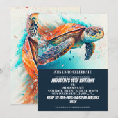 Schwimmen Meeresschildkröte Geburtstagsparty Einla Einladung (Vorne/Hinten)