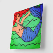 Schwimmen Meerjungfrau Abstrakte Malerei Quadratische Wanduhr (Winkel)