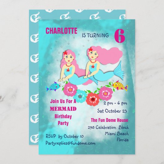 Schwimmen Mermaids Niedlich Geburtstagsparty Girly Einladung (Vorne/Hinten)