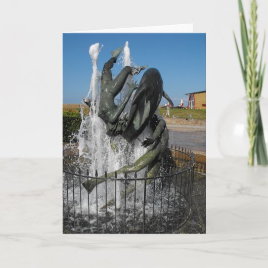 Schwimmen mit Delphinbrunnen Feiertagskarte (Vorderseite)