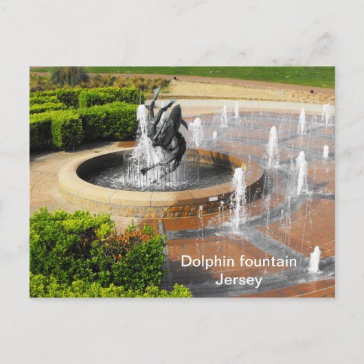 Schwimmen mit Delphinbrunnen Jersey Postkarte (Vorderseite)