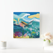 Schwimmen mit dem Fisch Quadratische Wanduhr (Zuhause)