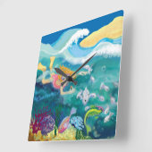 Schwimmen mit dem Fisch Quadratische Wanduhr (Winkel)