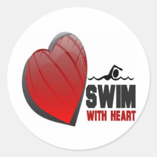 SCHWIMMEN MIT HERZEN RUNDER AUFKLEBER