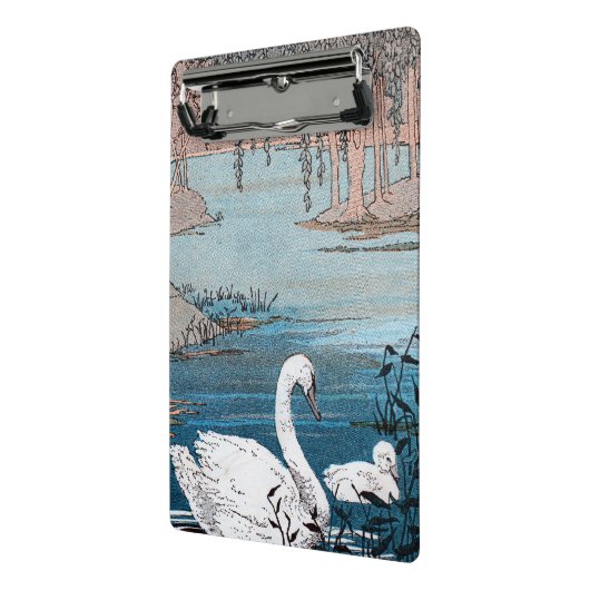 Schwimmen Mutter weißen Schwanz im See mit Baby Mini Klemmbrett (Gewinkelt2)