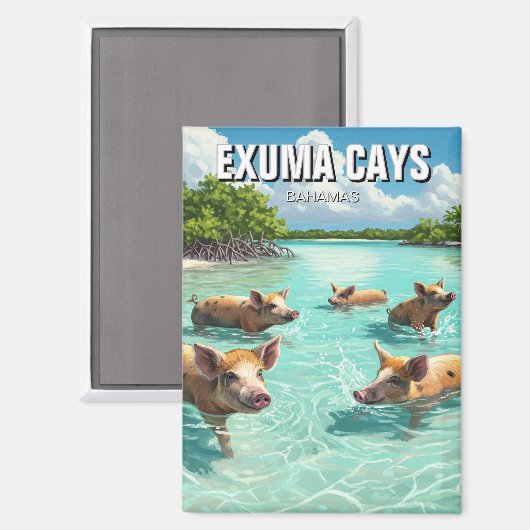 Schwimmen Schweine Exuma Cays Bahamas Reise Magnet (Vorderseite/Rückseite)