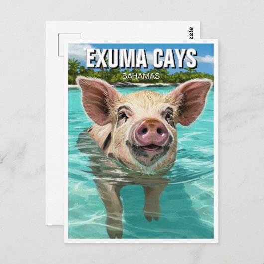Schwimmen Schweine Exuma Cays Bahamas Reisen Postkarte (Vorne/Hinten)