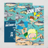 Schwimmen Strand unter dem Meeresaquarium Geburtst Einladung (Vorne/Hinten)