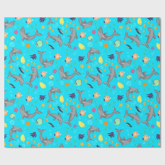 Schwimmen von Delphinen und farbenfrohe Fischgründ Geschenkpapier (Flach)