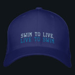 Schwimmen zum Leben, schwimmen, bestickter Hut<br><div class="desc">Zeigen Sie Ihre Liebe des Schwimmens mit diesem Slogan Schwimmhut bestickt Hut. Liest Swim zu leben,  live zu schwimmen. Ein tolles Geschenk für Schwimmer und Schwimmbäder.</div>
