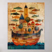 Schwimmende Burg auf einem Schiff Folk Art Poster (Vorne)