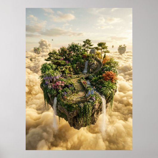 Schwimmende Garteninsel Fantasy-Kunst Poster (Vorne)